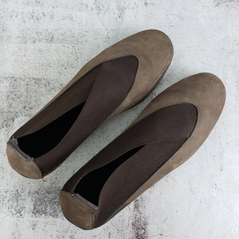 The Flexx Leather Comfort Shoes Nubuck Brown Slip-on Wedge size 6.5 Lagenlook